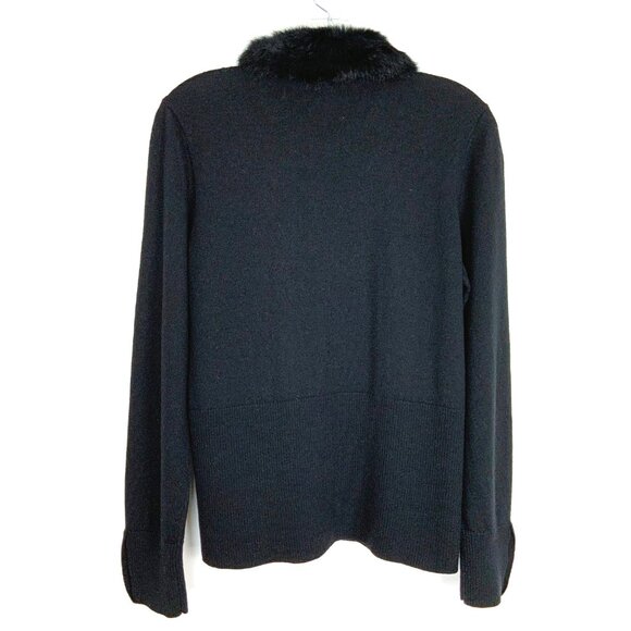 J. Mclaughlin Wool Button Up Rabbit Fur Collar Cardigan Sweater Black Size L - Picture 13 of 16